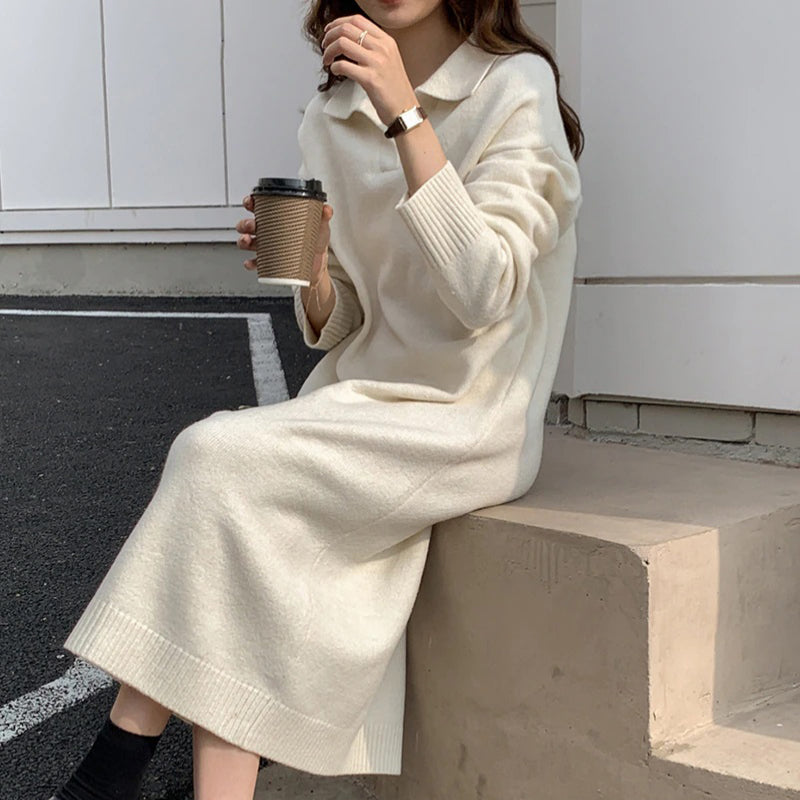 Knitted Thick and Warm Full Sleeve Loose Sweater Dresses – Boots N Bags  Heaven