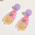 Bright-Colored Round Floral Acrylic Drop Earrings