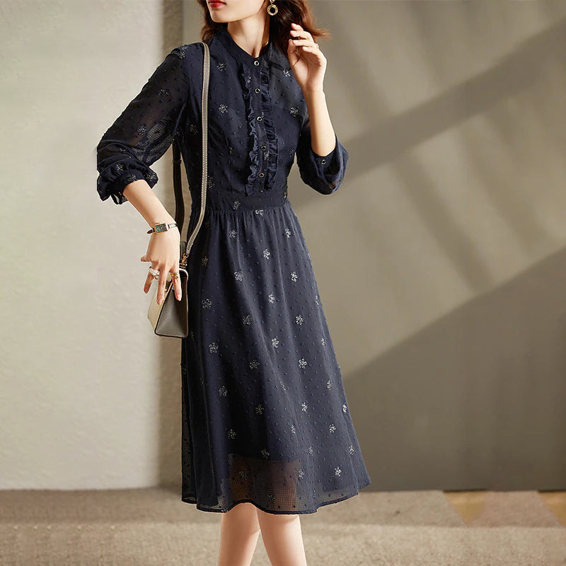 Elegant Vintage A-line Midi Long Sleeve Dress for Women – Boots N Bags  Heaven